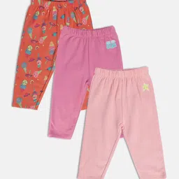 MINI KLUB Infant Girls Pack Of 3 Pure Cotton Ankle-Length Leggings-picture-55