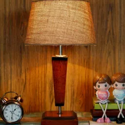 Milan Brown Natural Fiber Shade Night Lamp With Wood Base By BrightDaisy image 1