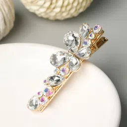 PRITA BY PRIYAASI Women Gold-Plated & White Stones-Embellished Butterfly Alligator Hair Clip-image-22