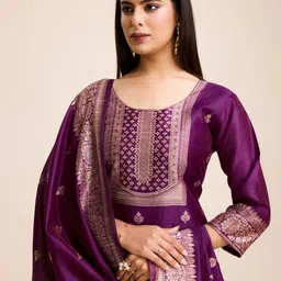 ZARIMO Ethnic Motifs Woven Design Raw Silk Straight Kurta & Trousers With Dupatta image 2