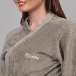 klotthe Beige Solid Woolen Women Bath Robe With Belt (S) image 5