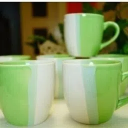 wonder ceation Pack of 6 Ceramic DOUBLE SHED CUP ( WHITE AND GREEN, 6 CUPS SET) image 2