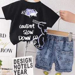 INCLUD Boys Graphic Printed T-shirt With Denim Shorts image 2