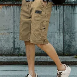 pitzz Solid Men Brown Cargo Shorts image 2