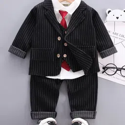 INCLUD Boys Striped Single-Breasted Blazer With Shirt, Waistcoat & Trouser image 3