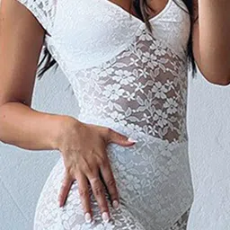 StyleCast White Scoop Neck Lace Inserts Playsuit image 5