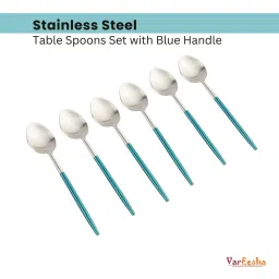 vareesha Radiant Blue Handled Matt Finish Stainless Steel Table Spoons (Set of 6) image 5