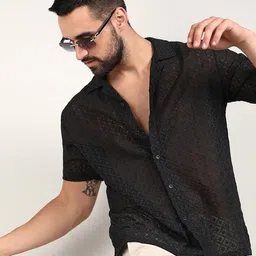 Campus Sutra Floral Embroidered Shirt-image-49