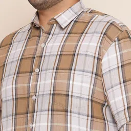 John Pride Men Brown Tartan Checks Opaque Checked Casual Shirt image 3