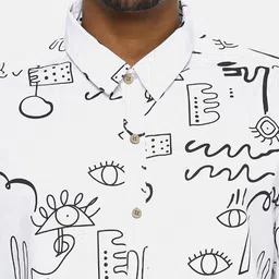 Campus Sutra White Graphic Printed Classic Cotton Casual Shirt image 2