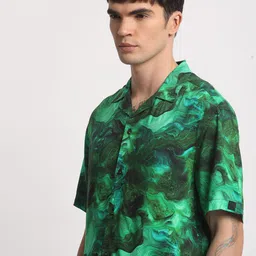 THE BEAR HOUSE Abstract Printed Cuban Collar Cotton Casual Shirt image 2