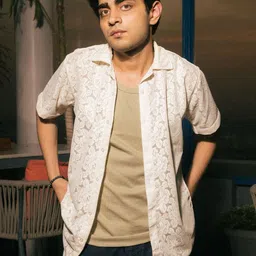 JAVINISHKA Classic Self Design Floral Cuban Collar Crochet  Shirt image 2