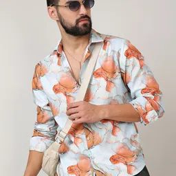 Campus Sutra Blue Classic Abstract Printed Spread Collar Casual Shirt image 1