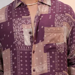 HIGHLANDER Geometric Printed Spread Collar Long Sleeves Oversized Casual Shirt image 5