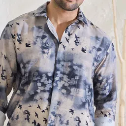 MR BUTTON Men Slim Fit Opaque Printed Casual Shirt image 2