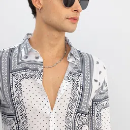 Snitch White & Black Slim Fit Ethnic Motifs Printed Casual Shirt image 3