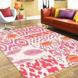 BLANC9 Beige Colored & Pink Patterned Cotton Carpets image 5