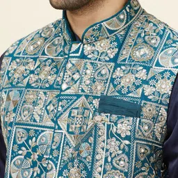 Manyavar Floral Embroidered Nehru Jacket image 3