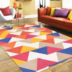 BLANC9 White & Orange Geometric Printed Cotton Carpet image 2