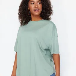 Trendyol Pure Cotton Round Neck  Drop-Shoulder Sleeves T-shirt image 2