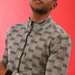 Campus Sutra Men Grey Geometric Checked Lightweight Crop Outdoor Bomber Jacket image 5