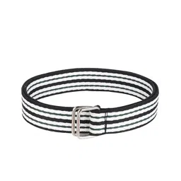 The Roadster Lifestyle Co. Men Black & White Striped D-Ring Buckle Belt image 2
