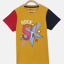 3PIN Boys White & Mustard Yellow Set Of 2 Printed T-shirts image 2