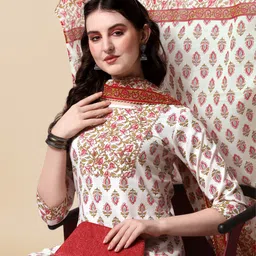 KALINI Ethnic Motifs Printed Gotta Patti Cotton Straight Kurta & Trousers With Dupatta image 2