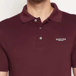 AUSTIVO Men Maroon Solid Polo Collar T-shirt image 3