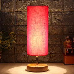 Brescia Red Cottan Fabric Shade Table Lamp With Wood Base by New Era image 1
