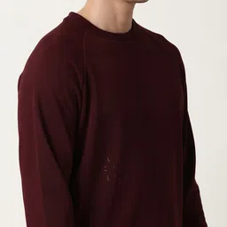 ARTICALE Men Burgundy Solid Cotton Sweatshirt image 3