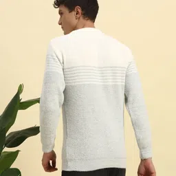 canblar Men Self Design Round Neck Grey, White Sweater image 2