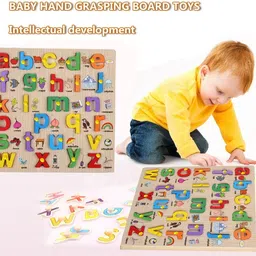 shalafi Combo Capital and Small Alphabets Puzzle Board With Picture ABC Letters Toys image 2