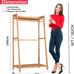 ada handicraft Wood Floor Cloth Dryer Stand Multipurpose Coat Hanger Stand for Home With Rack for Storage & Clothes Stand image 2