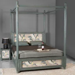 fabuliv Serene Solid Wood King Size Poster Bed in Green Finish With Hydraulic Storage-picture-38