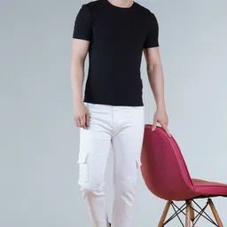 white leapard Men Loose Fit Mid Rise White Jeans image 3