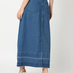 Globus Washed Denim Front-Slit A-Line Midi Skirt image 3