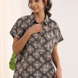 SANSKRUTIHOMES Ethnic Motifs Printed Pure Cotton Night Suit image 3