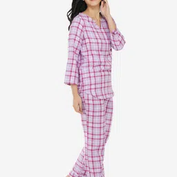 ARTEMIS Women Pink & White Checked Night Suit image 3