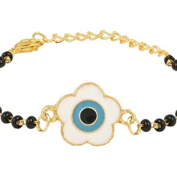 I Jewels Gold-Plated Beaded & Evil Eye Mangalsutra Link Bracelet image 3