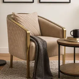 furnisto QuiltedGold Fabric Low Back Lounge Chair in Biege Colour-picture-12