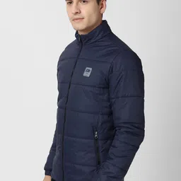 Peter England Casuals Men Navy Blue Puffer Jacket with Patchwork image 4