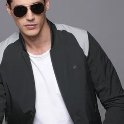 Louis Philippe Men Charcoal Grey Solid Bomber Jacket image 3