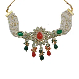 AASHISH IMITATION Gold-Plated American Diamond-Studded & Beaded Jewellery Set image 5