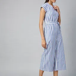 StyleStone Blue & White Striped Basic Jumpsuit image 3