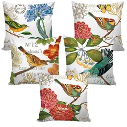 AEROHAVEN White & Red Set of 5 Floral Square Cushion Covers image 4