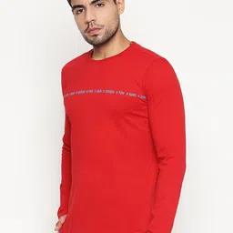 Basics Men Red & permanent geranium lake Typography Round Neck Slim Fit T-shirt image 2