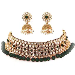 DIVASTRI Gold-Plated Stone-Studded & Beaded Jewellery Set image 4