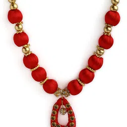 AKSHARA Gold-Plated & Red Stone-Studded Silk Thread Jewellery Set image 3