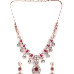 Priyaasi Rose Gold-Plated Pink & White AD-Studded Handcrafted Jewellery Set image 4